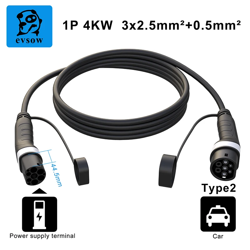 evsow Car Charger Type2 To Type2 Charging Cable 16A 11KW Type2 Charging Station To Type2 Female To Male EV Charging Cable 5m