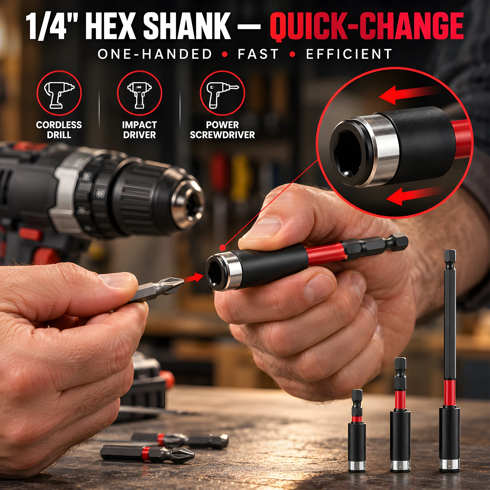 3Pcs Impact Magnetic Bit Holder with Quick Change 1/4