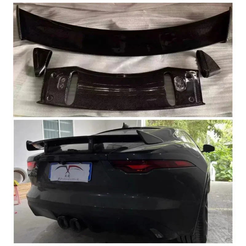 For Jaguar F TYPE COUPE Real Carbon Fiber Roof Top Spoiler ELECTRIC Trunk Wing Tail Body Kit