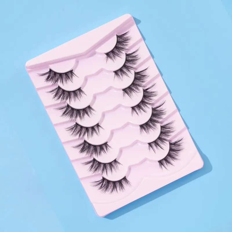 7 Pairs of Thick And Slender Eyelashes With Elongated and Comfortable Black Cotton Thread and Crossed Fishtail, Half Eye False E image 4