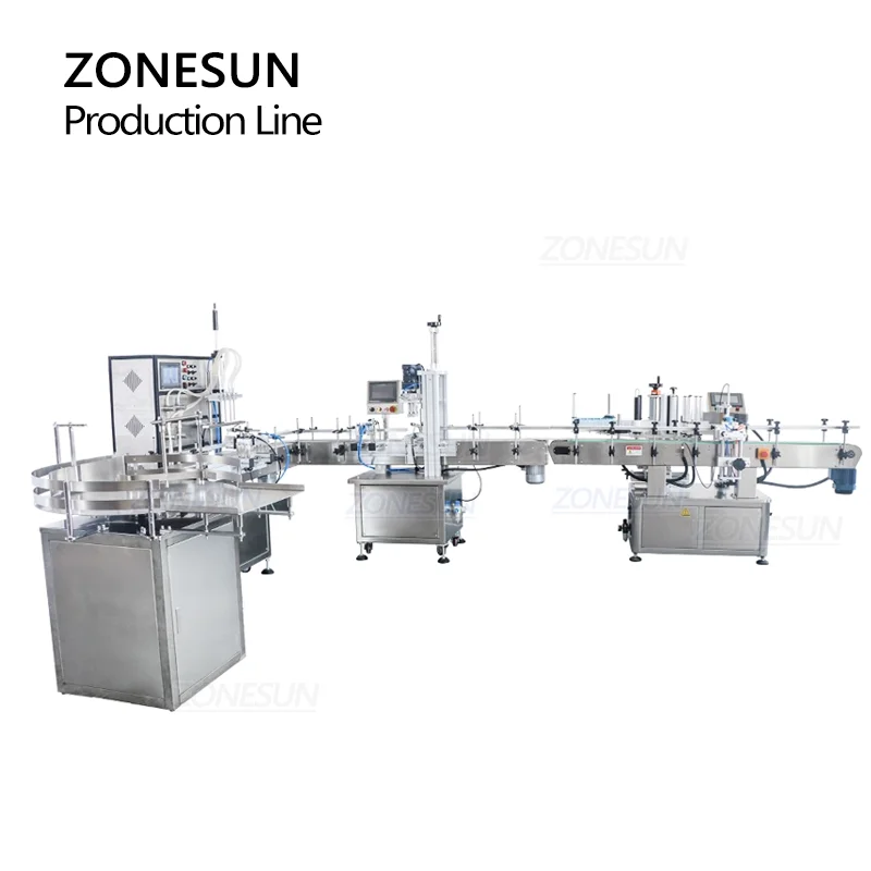 ZONESUN Automatic Production line Round Plastic Bottle Labeler Liquid Beverage Unscrambler Filling Labeling Capping ZS-FAL90