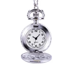 Reloj de bolsillo con tapa para hombre, cronógrafo de cuarzo grabado con cadena, grande, Retro, a la moda