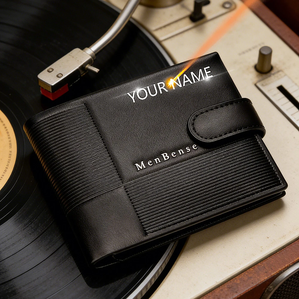 

High Quality Name Engraving Men Wallets Simple Short Card & Photo Zipper Male Coin Purse Large Capacity Buckle Card Clips