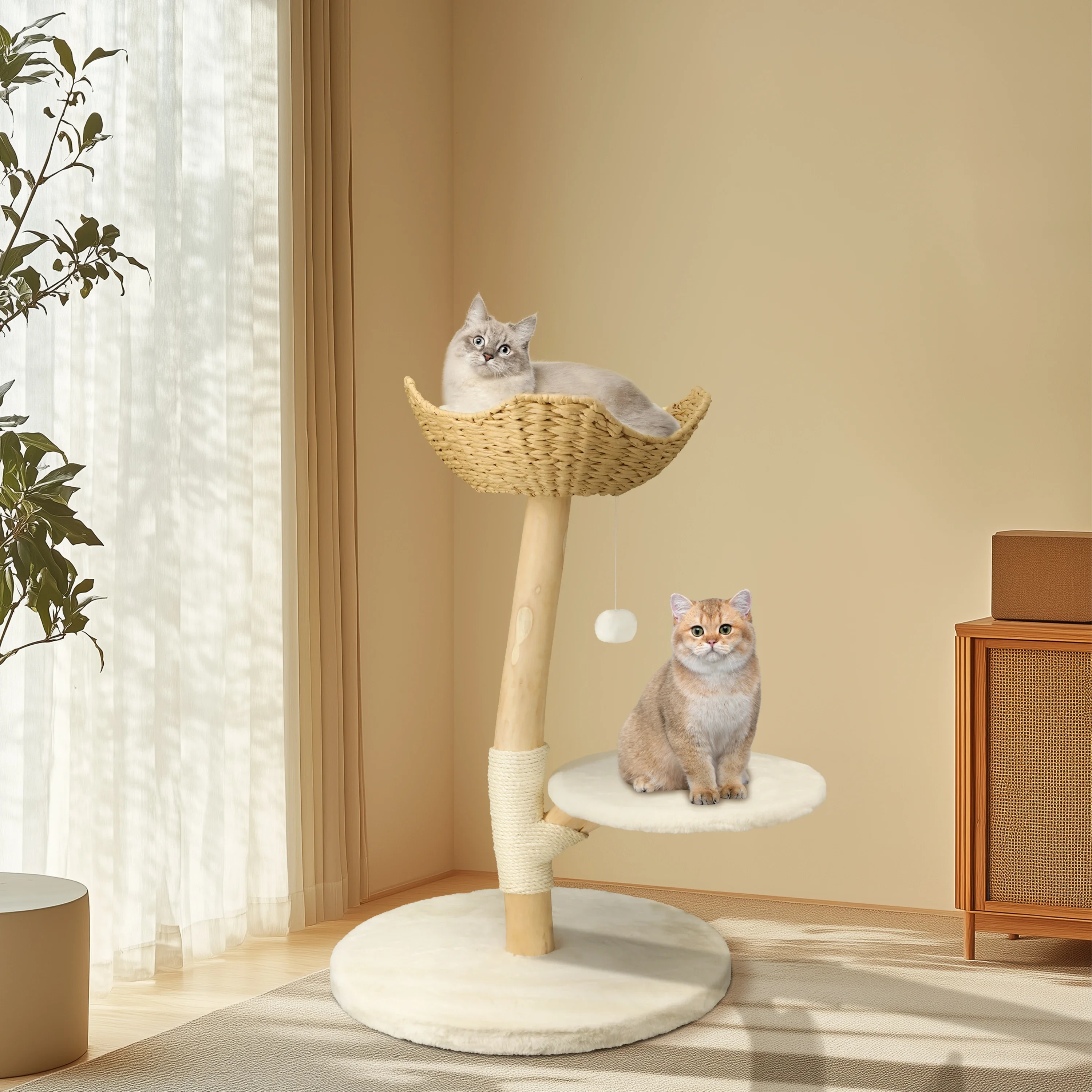 تخصيص Arbre à Chat Moderne en Bois Massif avec Coussin en Peluche et Boule، Center de Tour d'Activité