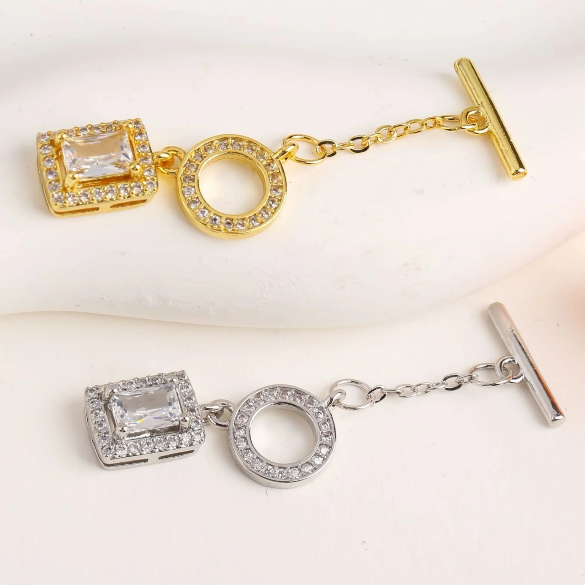 1 Piece Wholesale Full Zircon Square Tail Necklace Bracelet OT Clasp Jewelry Accessories Pearl Connector Clasp DlY Accessories