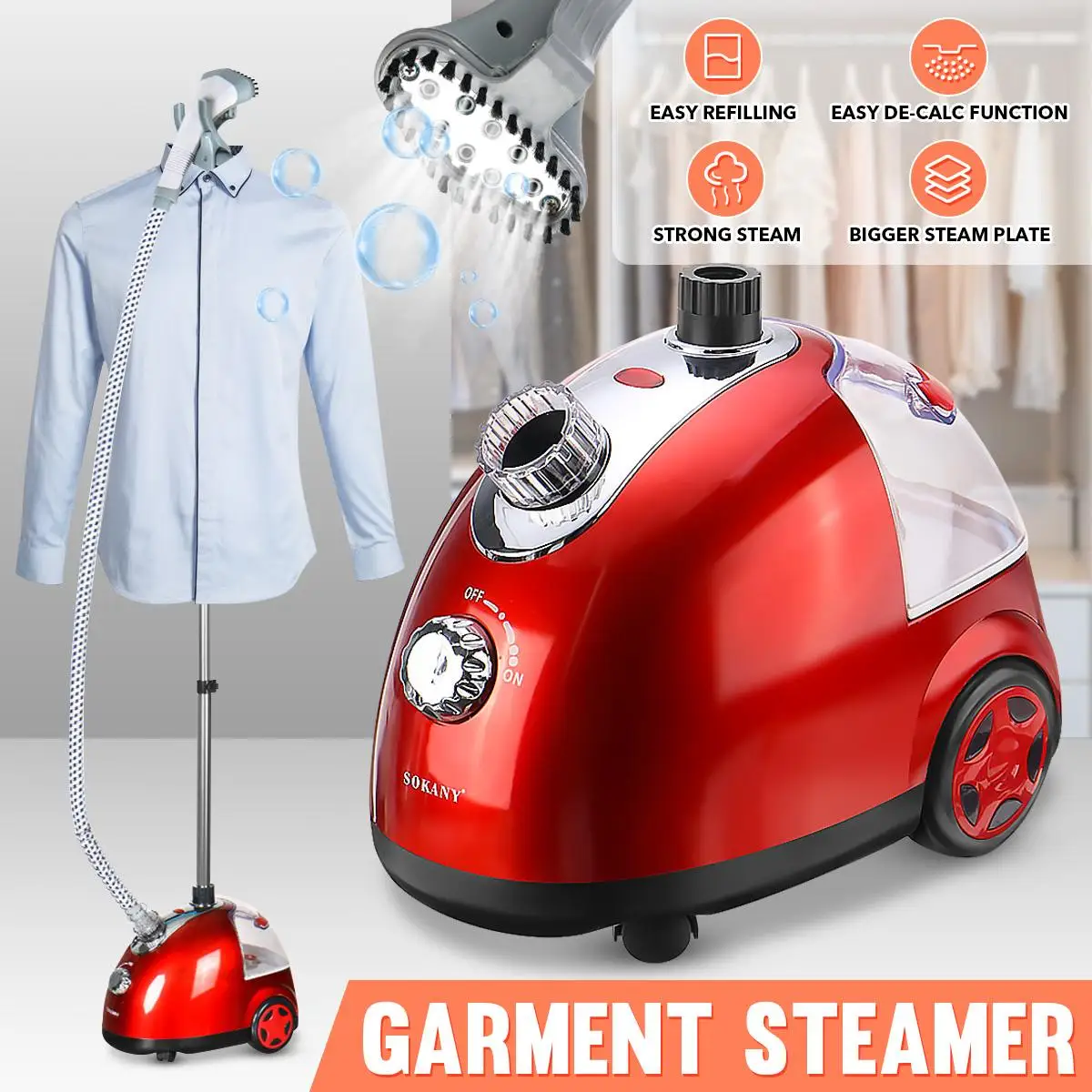 2000W Clothing Garment Steamer Portable Fabric Steamer Vertical Iron Machine for Clothes  Garment Hanger 1.6L Water Tank