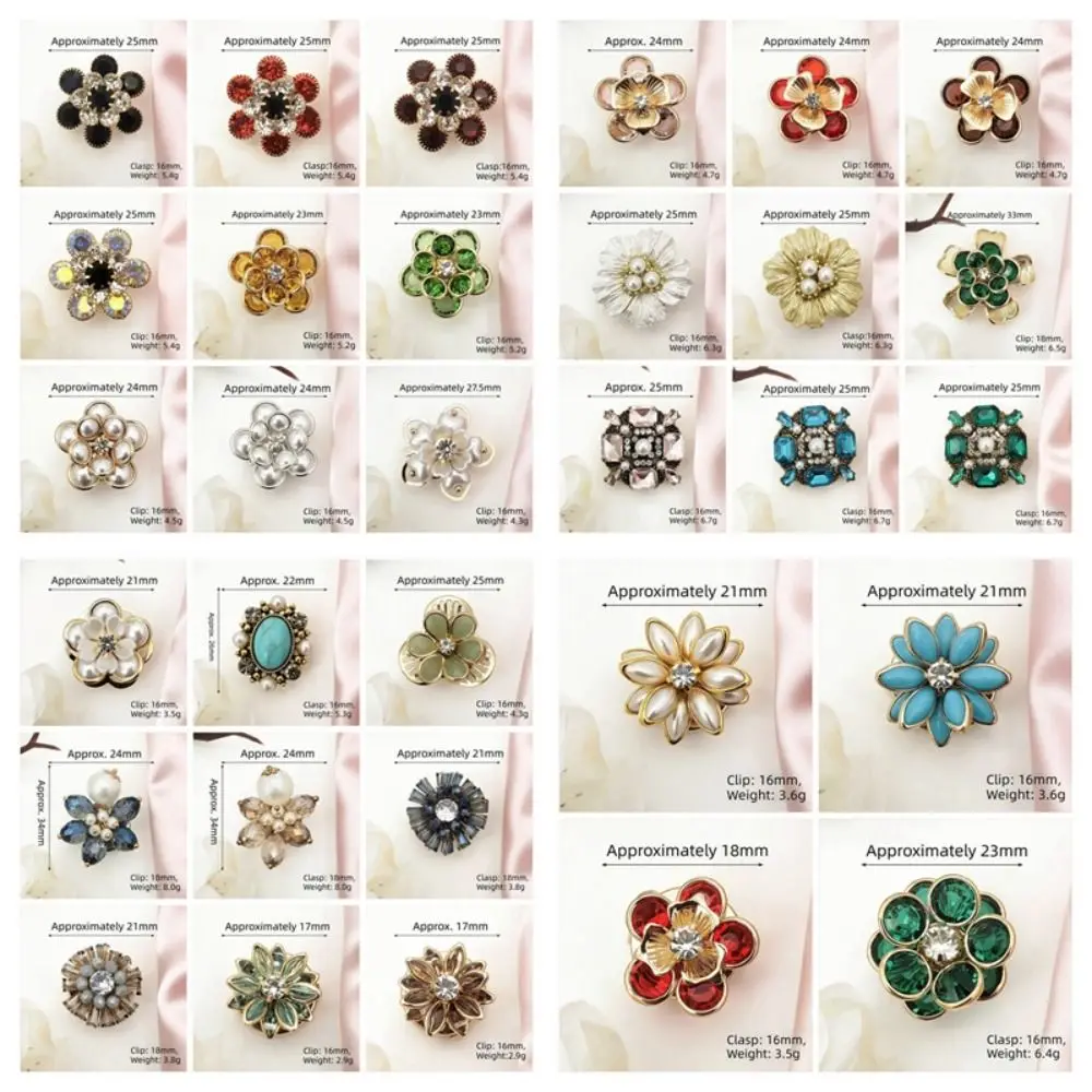 Hochwertige Blumen-Strass-Kragenknöpfe, abnehmbare dekorative Knöpfe ohne Nähen, Vintage-Perlenknöpfe – Detail 1