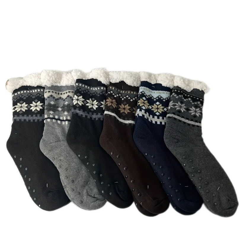 Winter Socks Mens Thermal Warm Short Plus Velvet Soft Non Slip Floor Fuzzy Fluffy Sock Male Leaf 2023 New In Gift Christmas