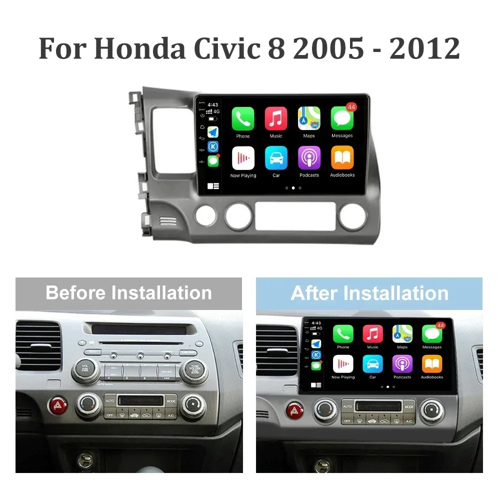 Android 14 For Honda Civic 8 2005-2012 LHD Car Radio Central Multimedia Navigation Wireless Carplay Stereo Head Unit  Screen