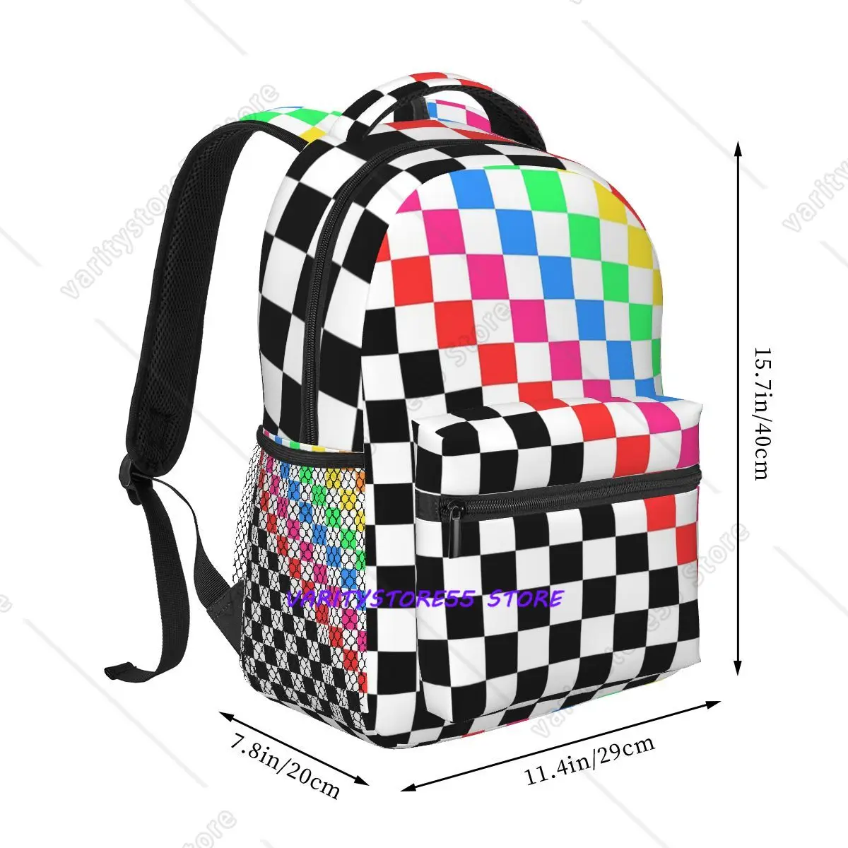 Rainbow Checkerboard Checked Pattern Backpack Daypack Large Capacity Boys Girls BookBag School Bag Shoulder Bags for Men Women