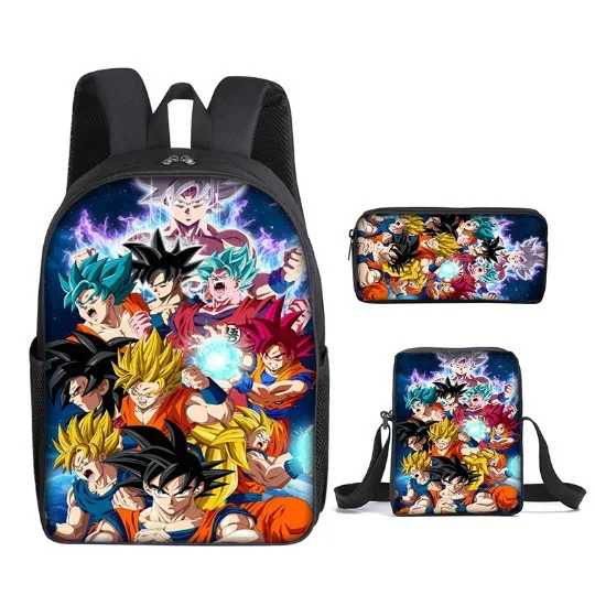 Mochila Dragon Ball GT Z Super Saiyan Goku, mochila escolar para niños, estudiantes, niños, bolsa cruzada de viaje, estuche para lápices, conjunto ligero para niños