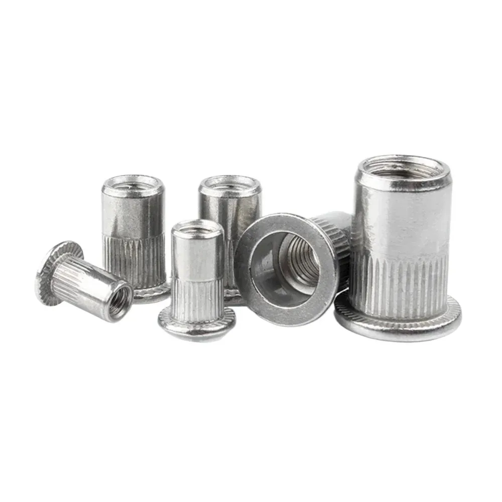 M3 M4 M5 M6 M8 M10 304 Stainless Steel Flat Head Rivet Nut Vertical Stripe Threaded Insert Nutsert Cap Rivet Nuts Hardware