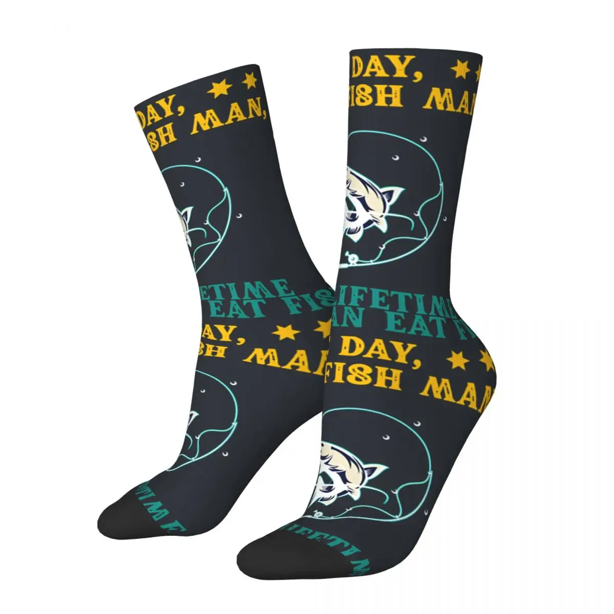 

Retro Buy A Man Eat Fish He Day Teach Fish Man To A Lifetime Men's compression Socks Unisex Fish Pattern Printed Novelty Sock