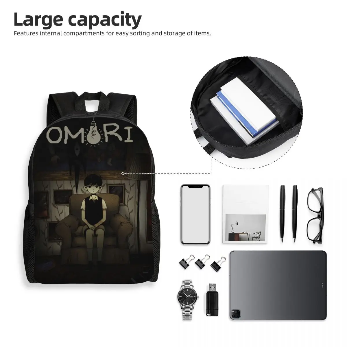 Omori Play Game Mochilas para Mulheres e Homens, Escola, Estudante Universitário Bookbag, Fits 15 "Laptop Bags