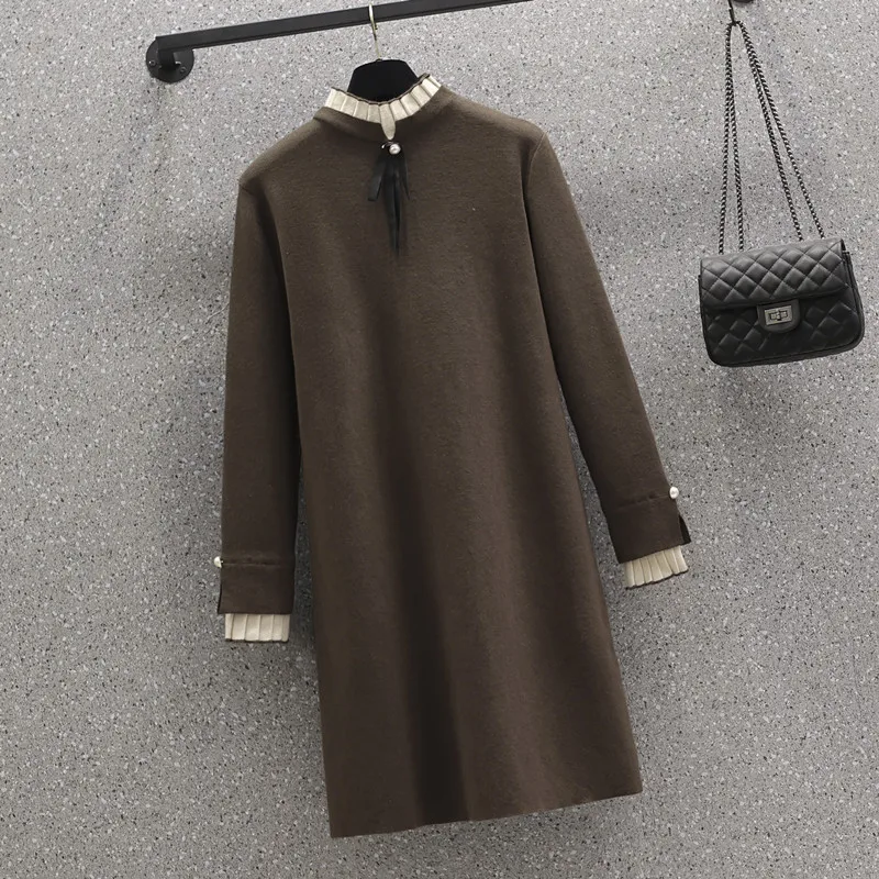 Large Size Bow Sweater Dress Vestido 2022 New Women Autumn Winter Long Sleeve Solid Color Warm Elegant Kintting Dresses Robe