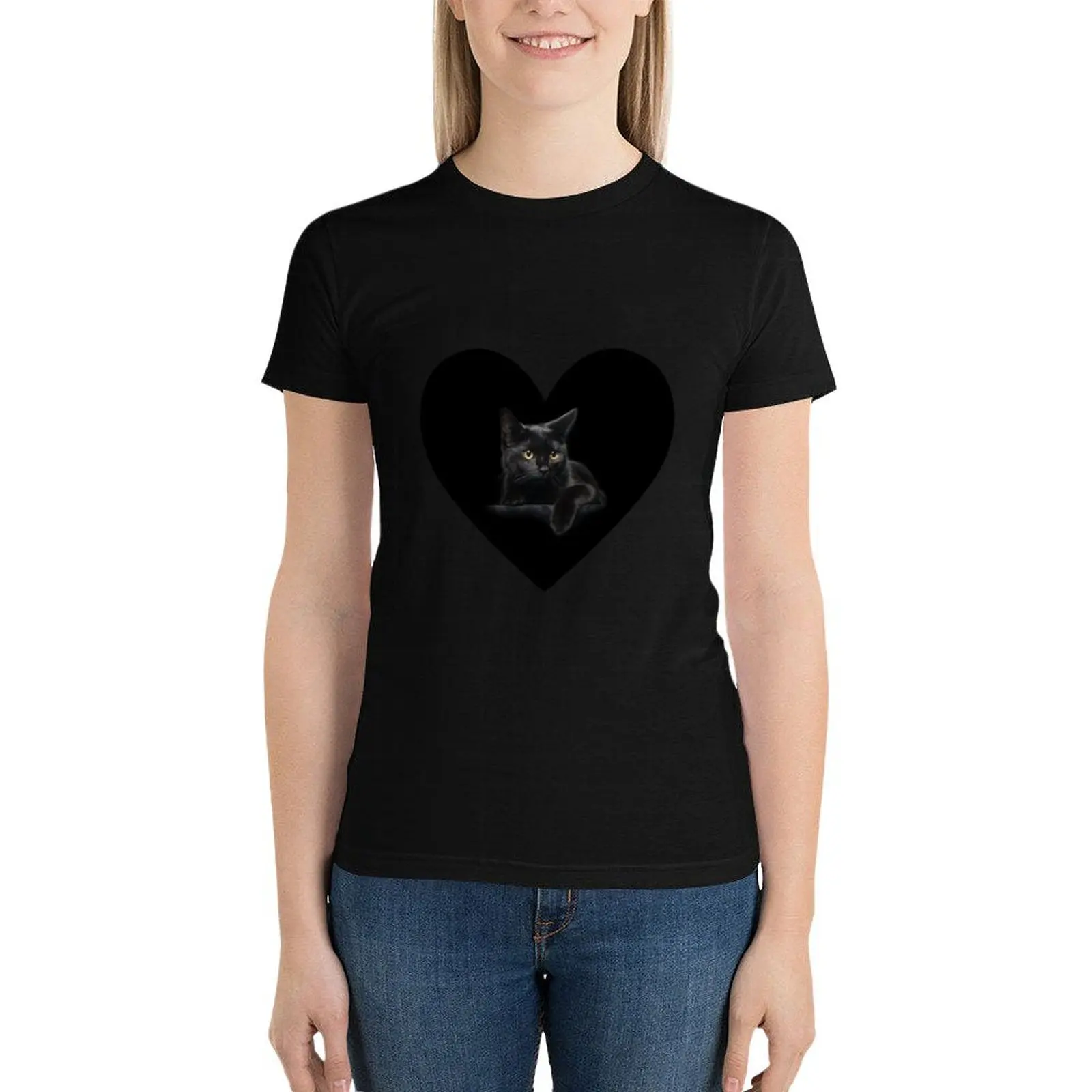 

Black Cat T-Shirt hippie clothes shirts graphic tees t-shirts for Women cotton