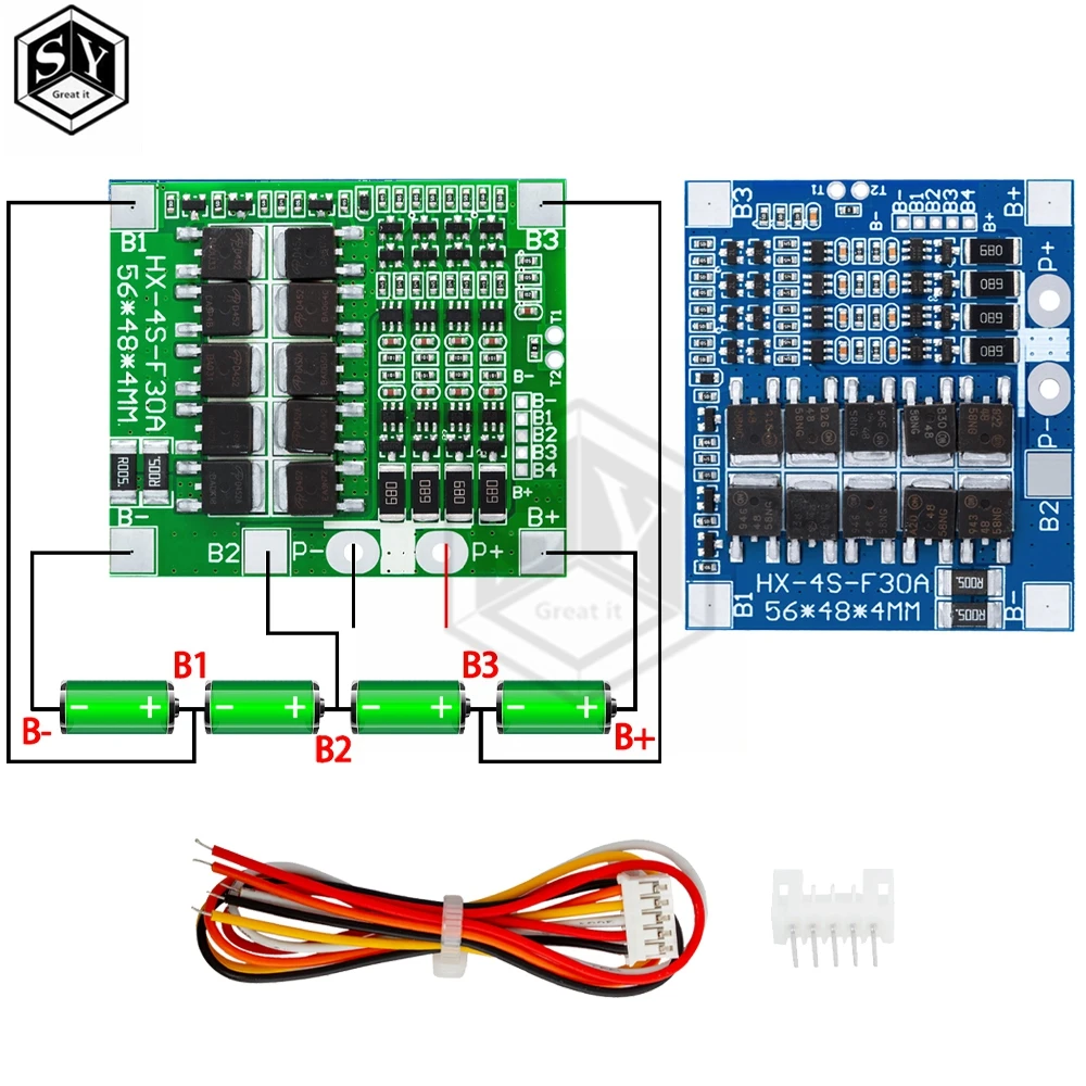 BMS 4S 3.2V 3.7V 30A LiFePO4 / Lithium Battery Charge Protection Board 12.8V 14.4V 18650 32650 Battery Packs With Balance