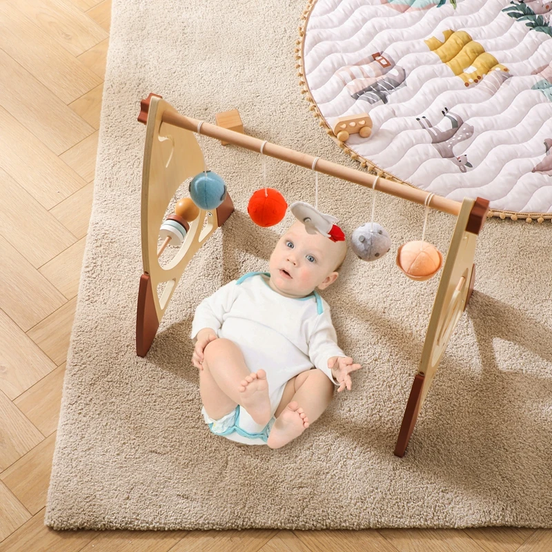 Marco de gimnasio para actividades de bebé, marco de madera para Fitness, decoración de habitación de bebé móvil, sonajero de juguete, 1 Juego