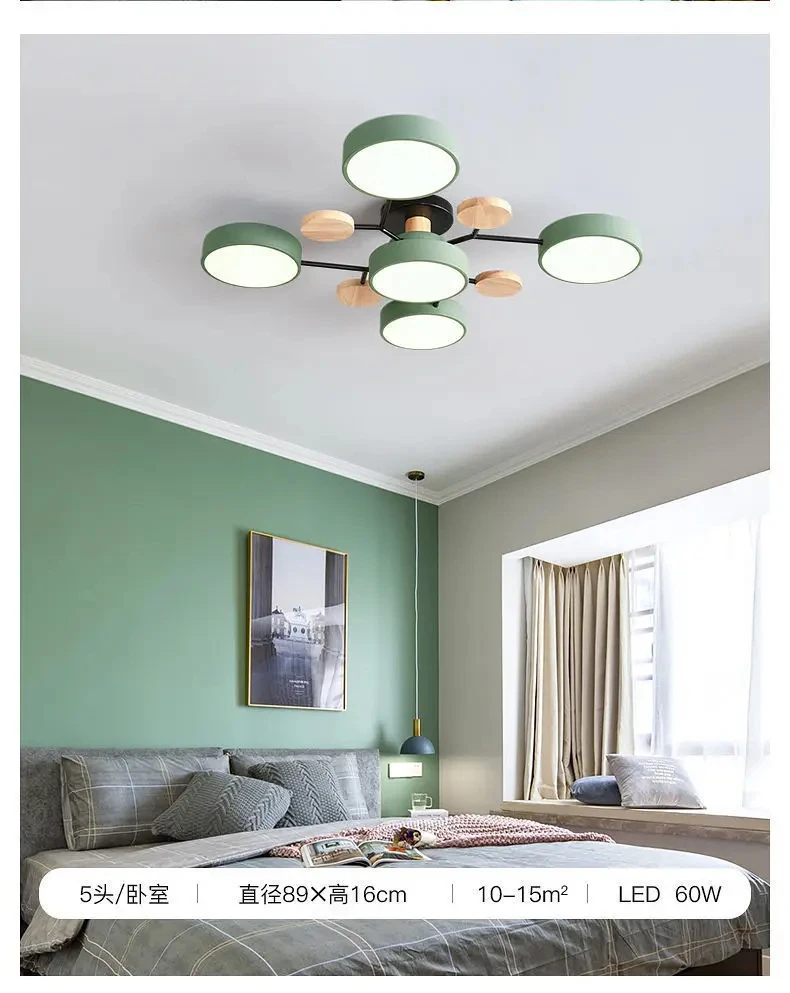 Nordic Living Room Home Macaron Hall Ceiling Lamp Modern Minimalist Creative Bedroom Log Restaurant Light