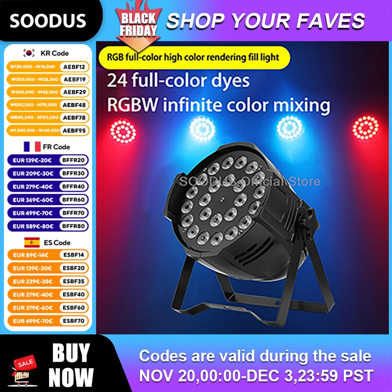 

24 светодиода RGBWAUV Par Light DMX512 RDM Control Wash Light Sound Активный стробоскоп Прожекторы Эффект сценического освещения для клубной вечеринки, бара