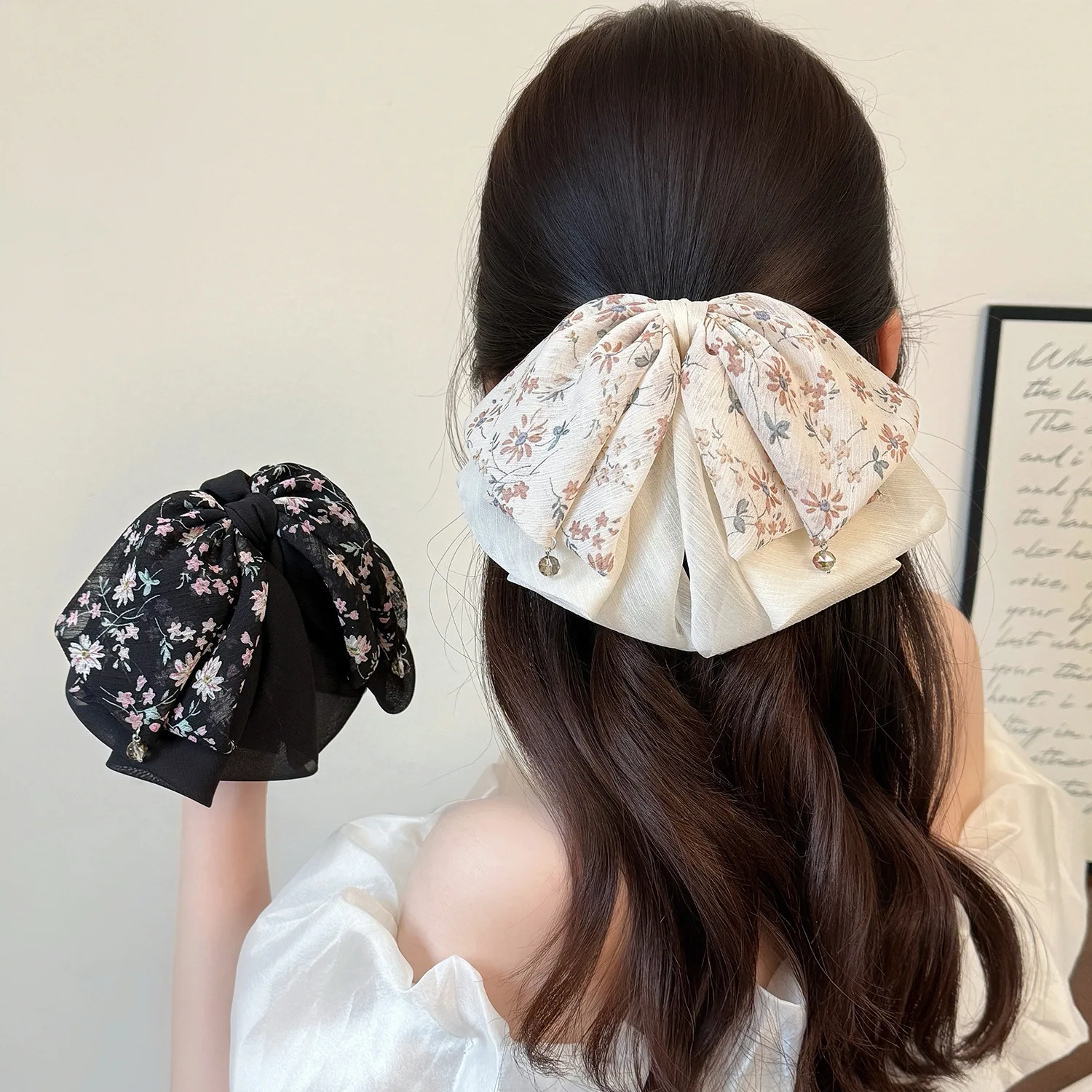 Vintage Fashion Printed Bow Hair Clip 2026 Trendy Ponytail Claw For Half Updo Elegant Back Head Hair Ornaments For Ladies