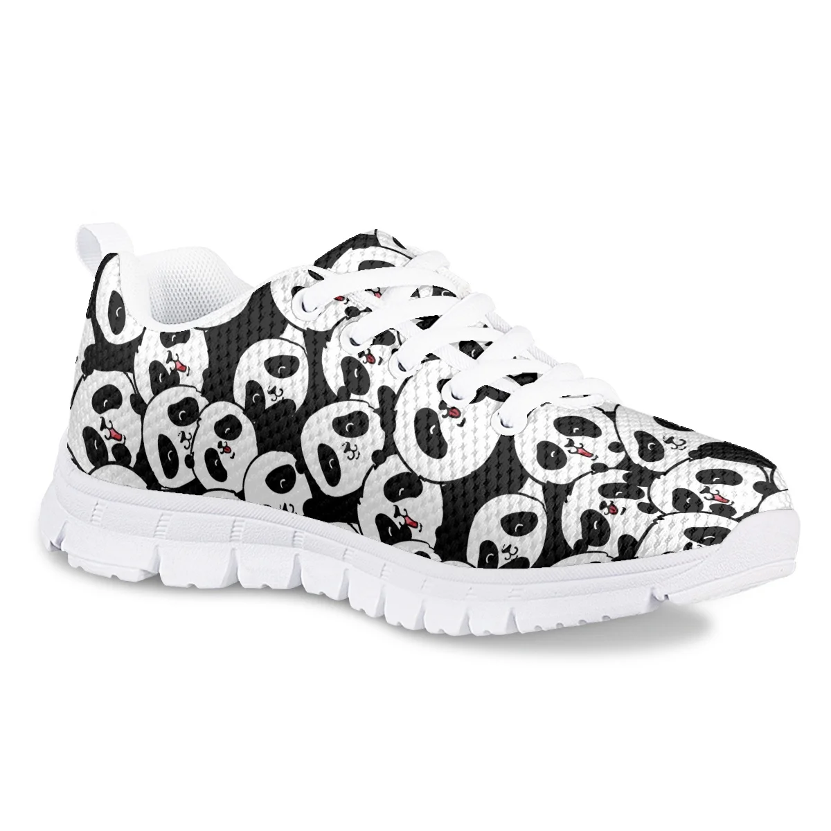 Black White Panda Cartoon Pattern Lace up Flat Shoes for Kids Lightweight Mesh Sneakers Teen Girls Kids Pattern Sport Shoes 2023