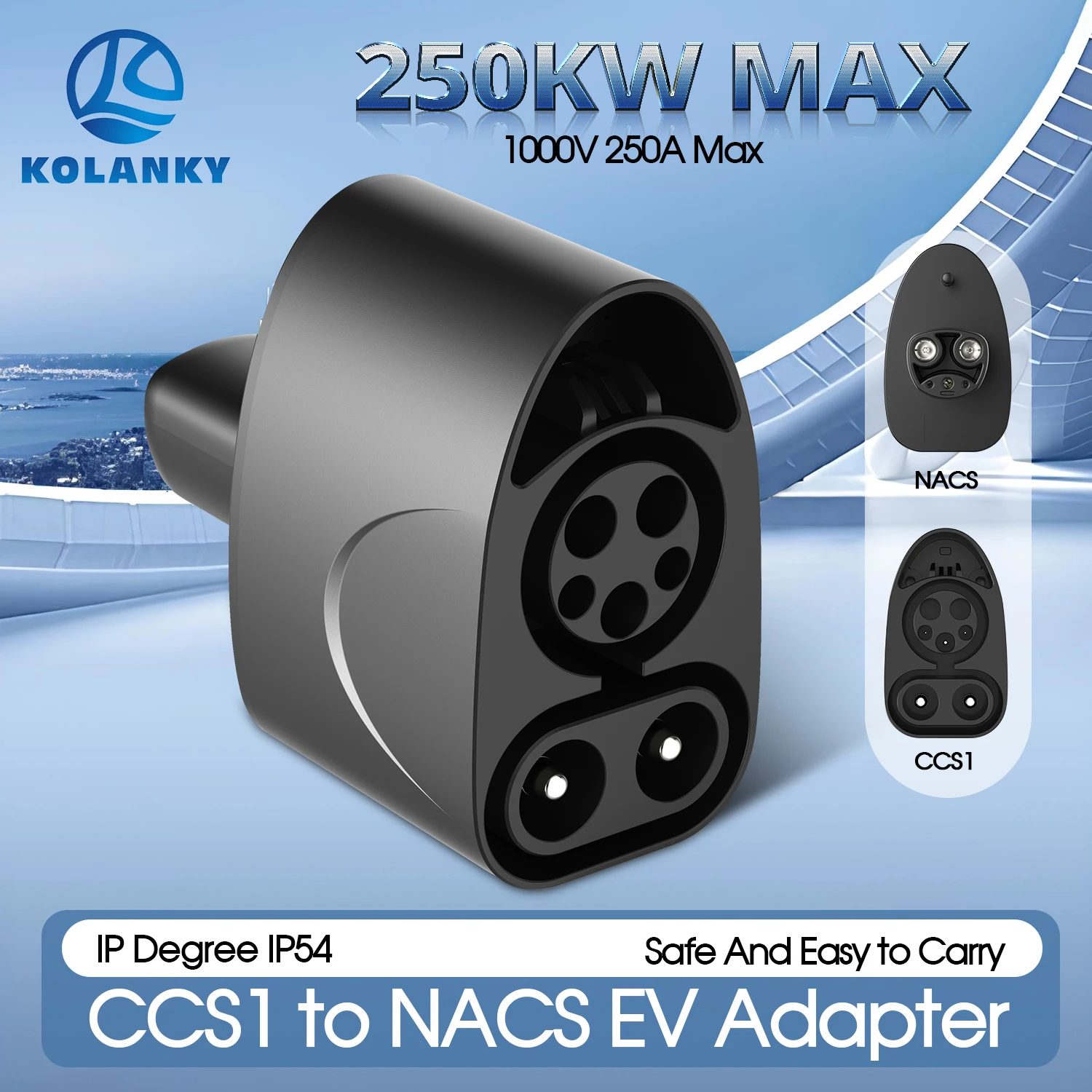 Kolanky CCS1 To Nacs 250A 250KW Max Model Y/S/3/X EV Charging Adapter Fast Charging Adaptor Electric Vehicle Cars
