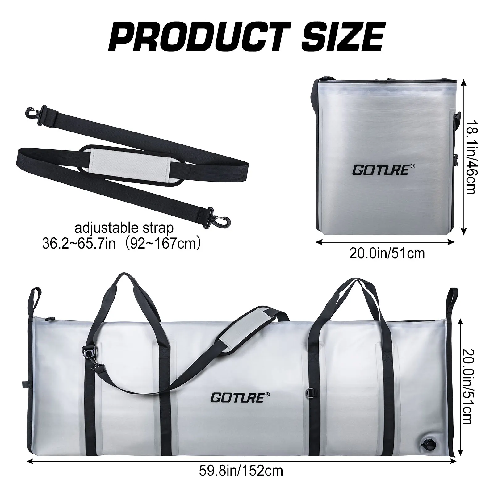 Goture Fishing Cooler Bag Live Fish Insulated Cooler Bag Freshness 72 Hour Cold Retention Collapsible Waterproof PVC Fish Bag