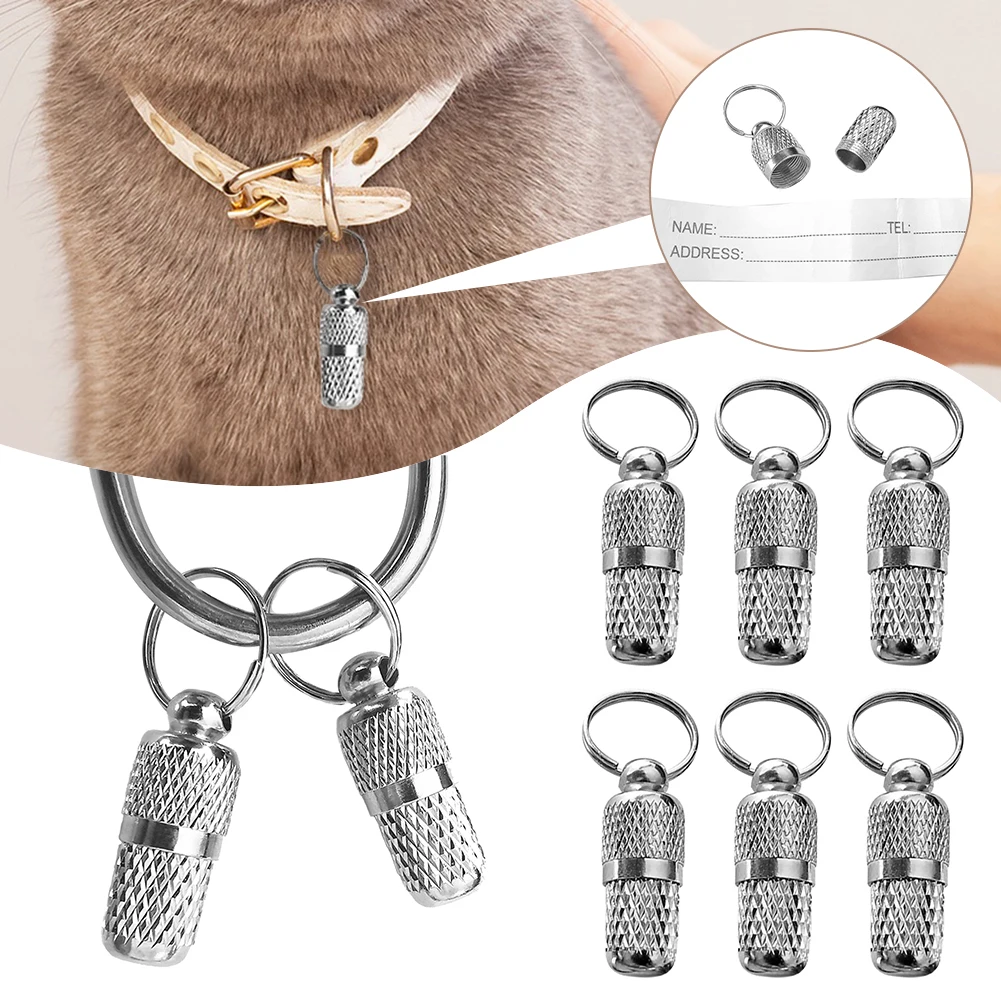 6pcs Pet ID Address Collar Pendant Dog Cat Storage Tube Anti Lost Address Label Mini Collar Tube Necklace Pendants For Puppy