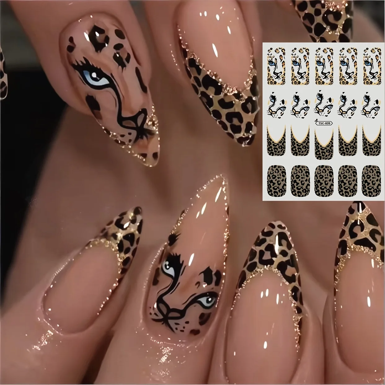 

Tsc-635 Модные 3D-наклейки для ногтей с леопардовым принтом, самоклеящиеся, трендовые украшения для маникюра