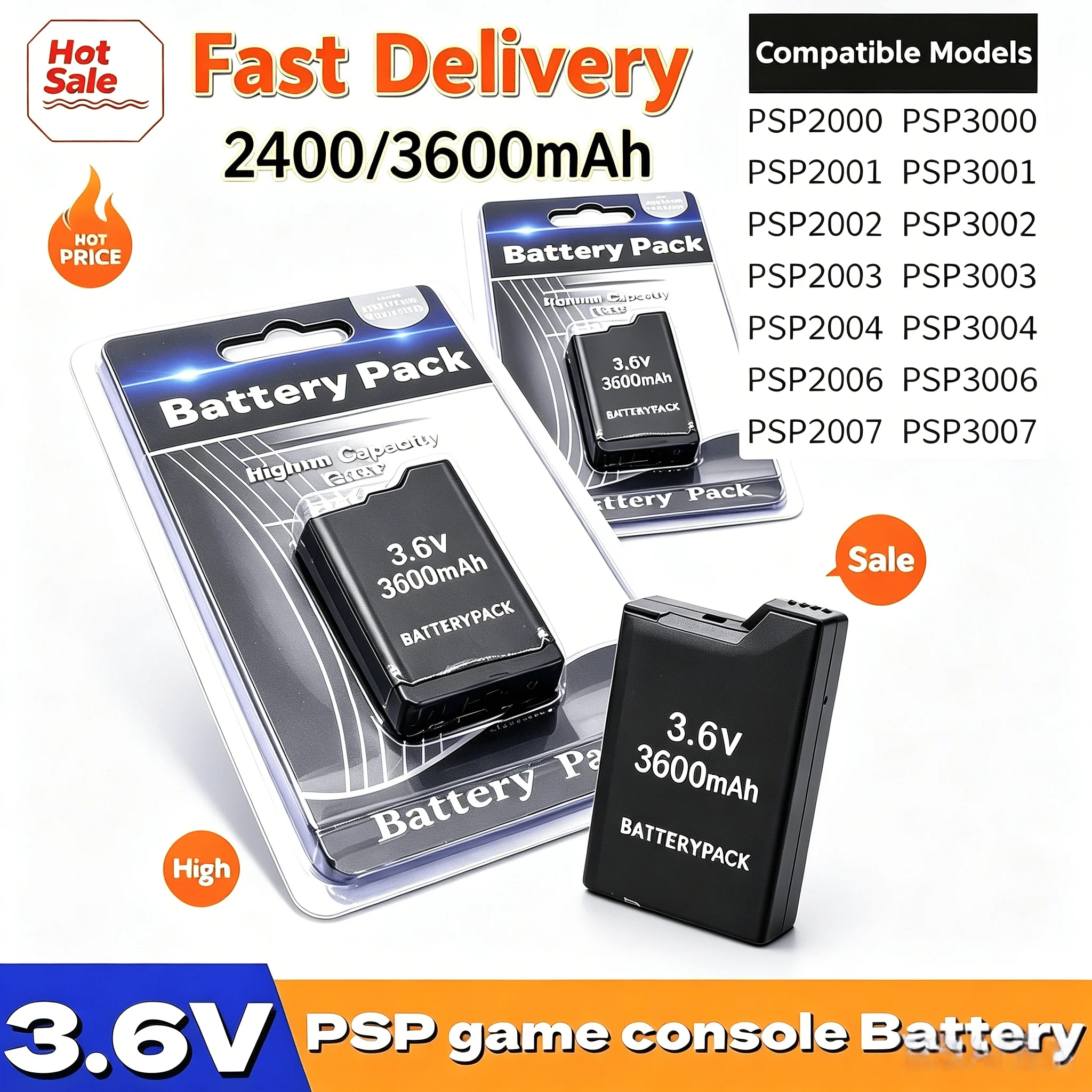 3600/2400mAh PSP2000 Handheld-Spielkonsole Ersatz-Lithium-Akku für PS Lite PSP-2000 PSP-3000 PSP-3004 Batterien
