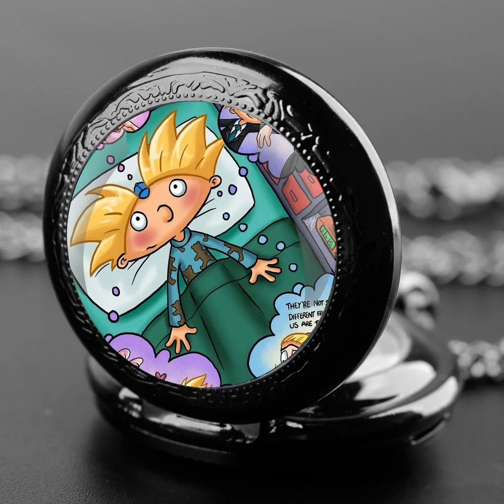 Vintage Cartoon Glass Dome Quartz Pocket Watch With Durable Chain Arabic Numeral Dial Extraordinary Gifts for Kids