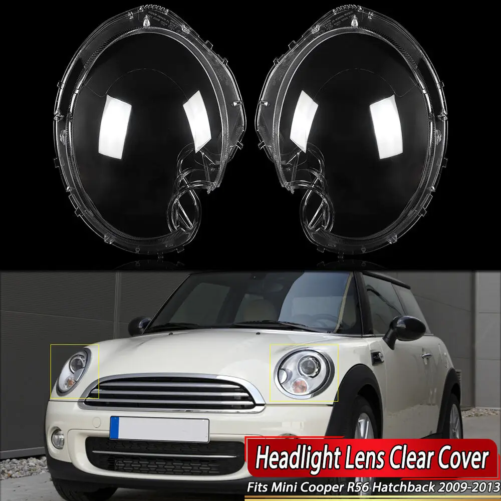 Pair Clear Headlight Lens Cover Replacement For BMW Mini Cooper R56 2009-2013