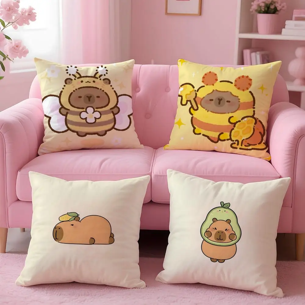 cute funny capybara Cushion Cover Soft Plush Sofa Cushion Cover｜Double-Sided Decorative Pillow Case｜Warm Winter Home Gift