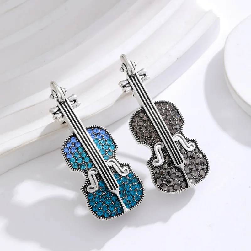 New rhinestone cartoon electric guitar pin personalized instrument violin piano horn trumpet pin clothing bag accessories