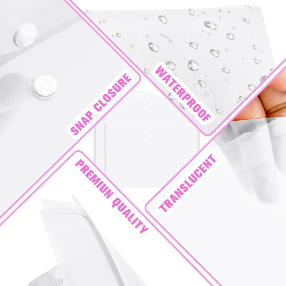 QWE-12Pcs مظاريف المستندات البلاستيكية مع إغلاق المفاجئة للوثائق بحجم A4، ومجلدات البولي إيثيلين للمدرسة واللوازم