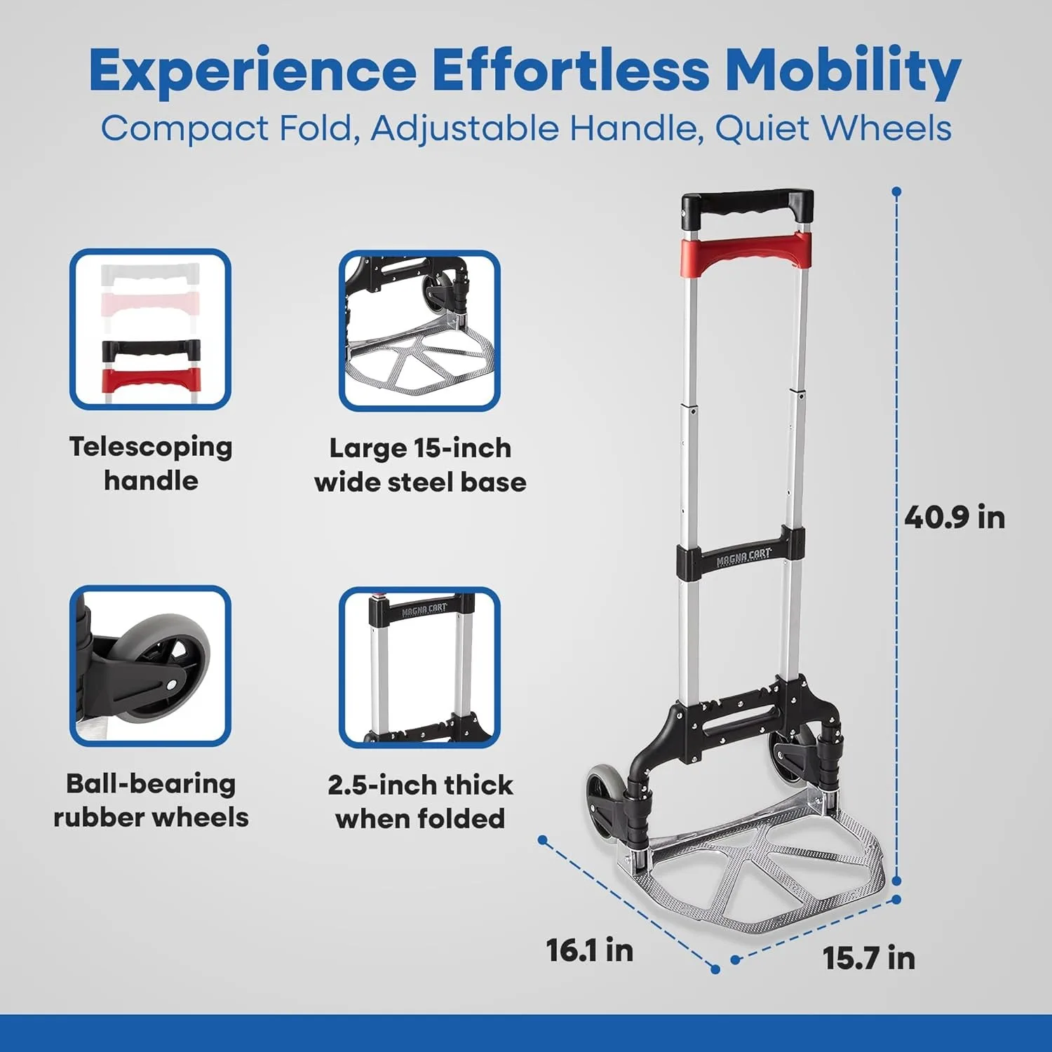 1 Pack Foldable Hand Cart, Aluminum Dolly Truck w/ Wheels, 150 Lbs,25