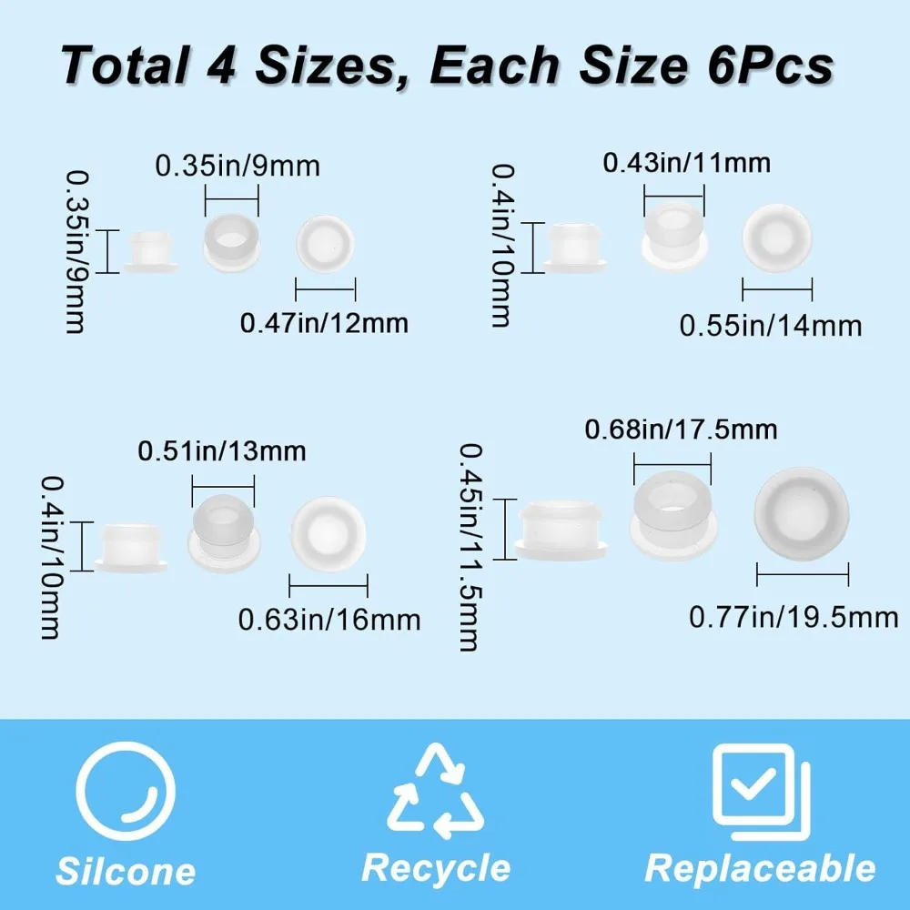 24Pcs 4 Sizes Silicone Stoppers for Salt and Pepper Shakers 1/2 15/32 23/64 11/16 Inch Salt Plug Stopper Replacement Bottle