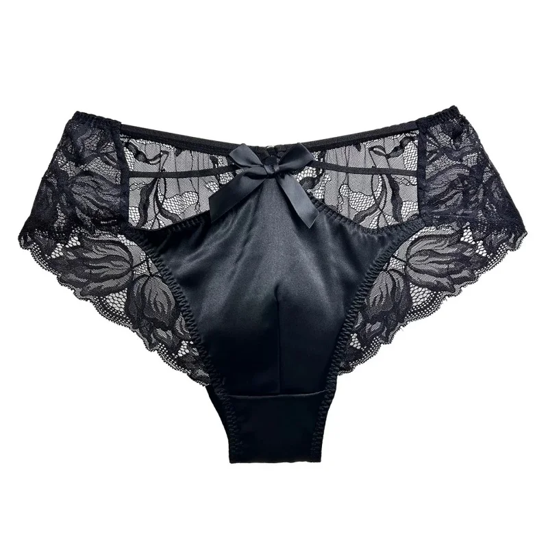 

Мужские трусы-брифы из шелка тутового шелкопряда с кружевным бантом, средней посадки, модные, удобные, с индивидуальным дизайном, подарок для парня