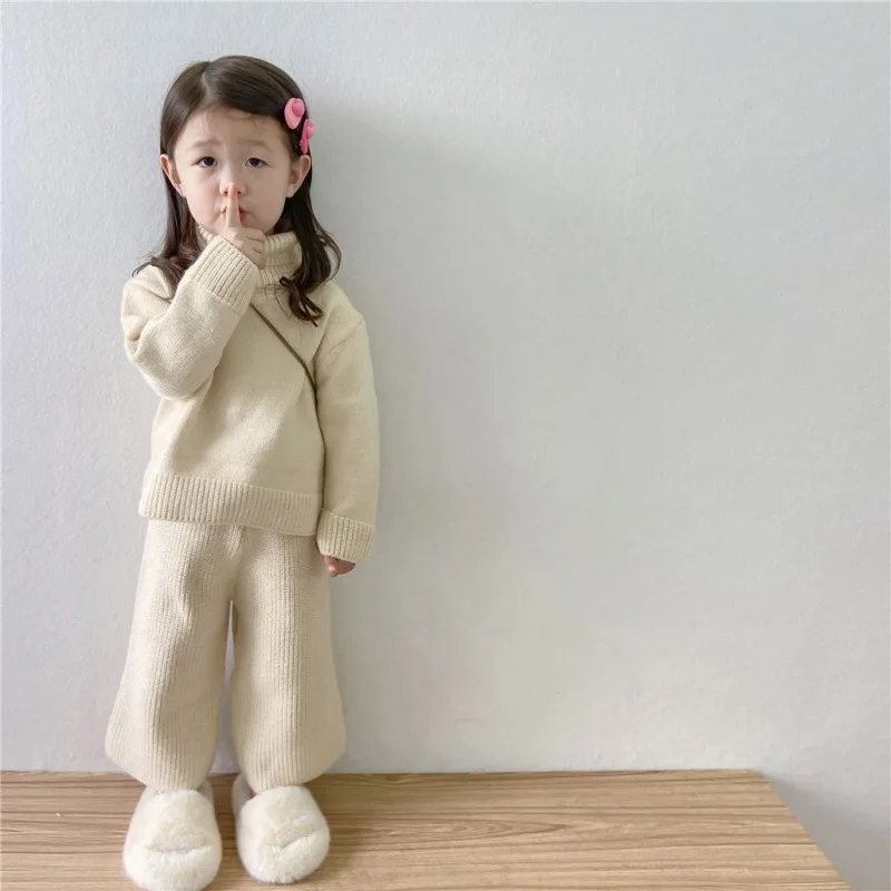 Girls Sweatshirts +Pants Kids Suits 2PCS/Set 2023 Turtleneck Spring Autumn Cotton Sport Formal Uniforms Children Clothing