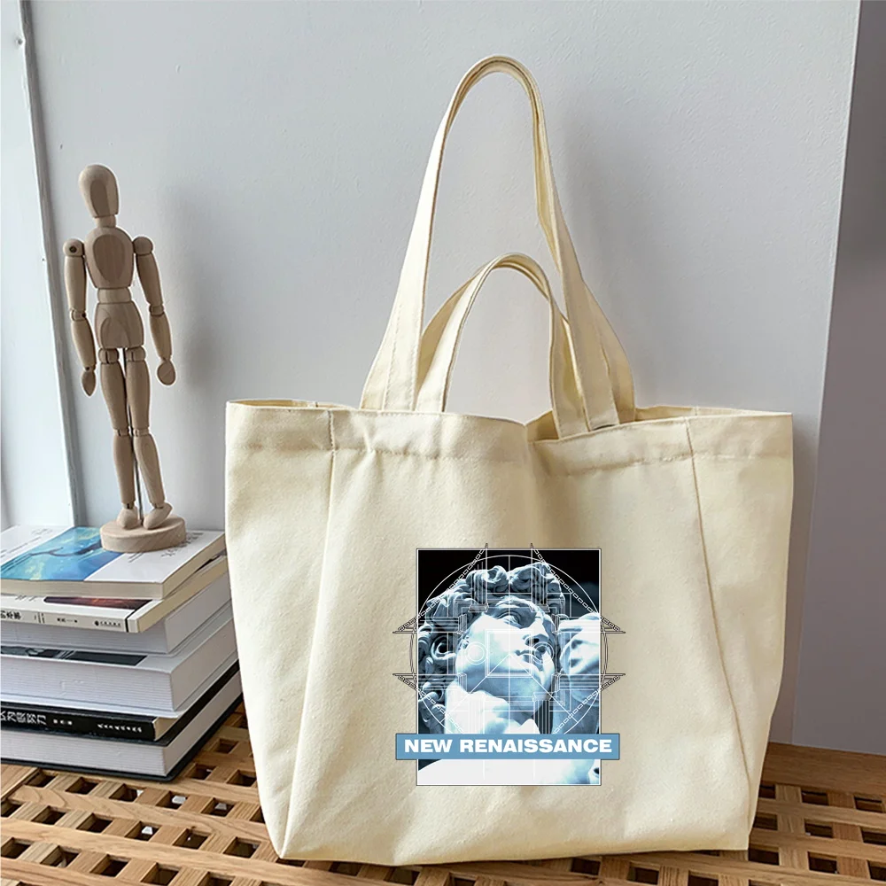 Shopping Bags Summer New Sculpture Series Print Korean Style Shoulder Canvas Bags Large Capacity Wild Tote Bag Cute Fun Handbags