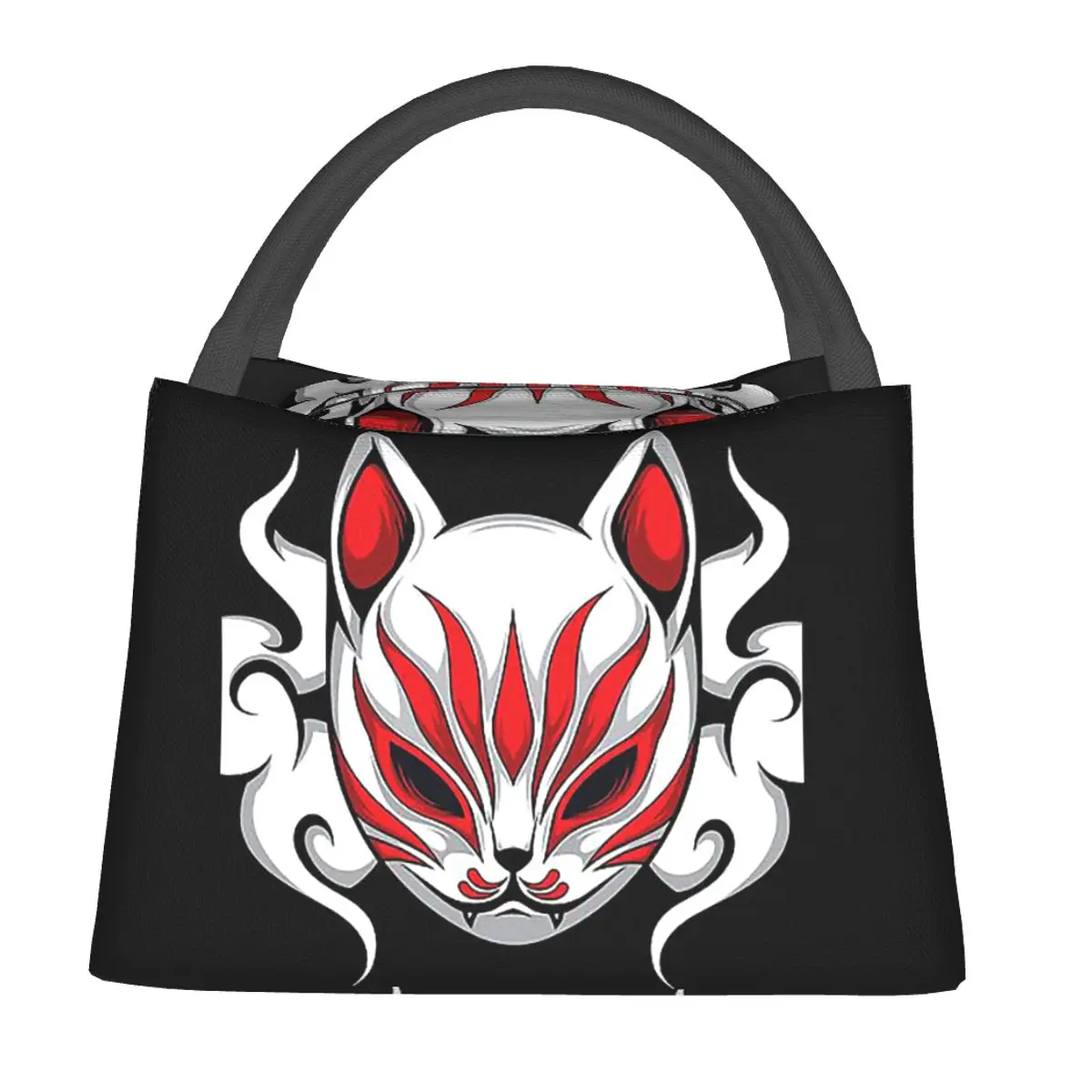 Japanese Geisha Fox Face Mask Lunch Bags Insulated Bento Box Lunch Tote Picnic Bags Cooler Thermal Bag for Woman Children Travel