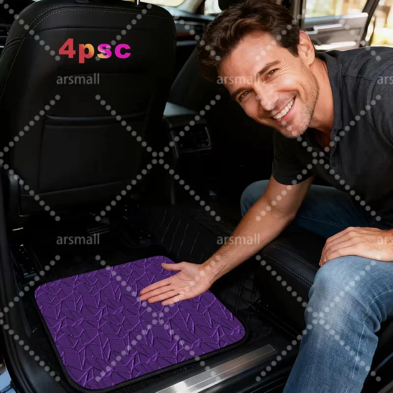 2pcs/4pcs Full Coverage Purple Crackle Pattern Printed Car Mats, All-Season Universal Fit, XPE Anti-Slip Wear-Resistant Car Floo