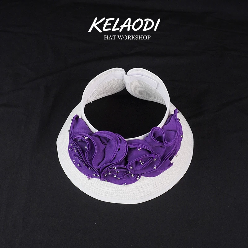 

Women's flower water diamond sun hat summer large edge empty top sun hat elegant decoration UV resistant travel party beach hat