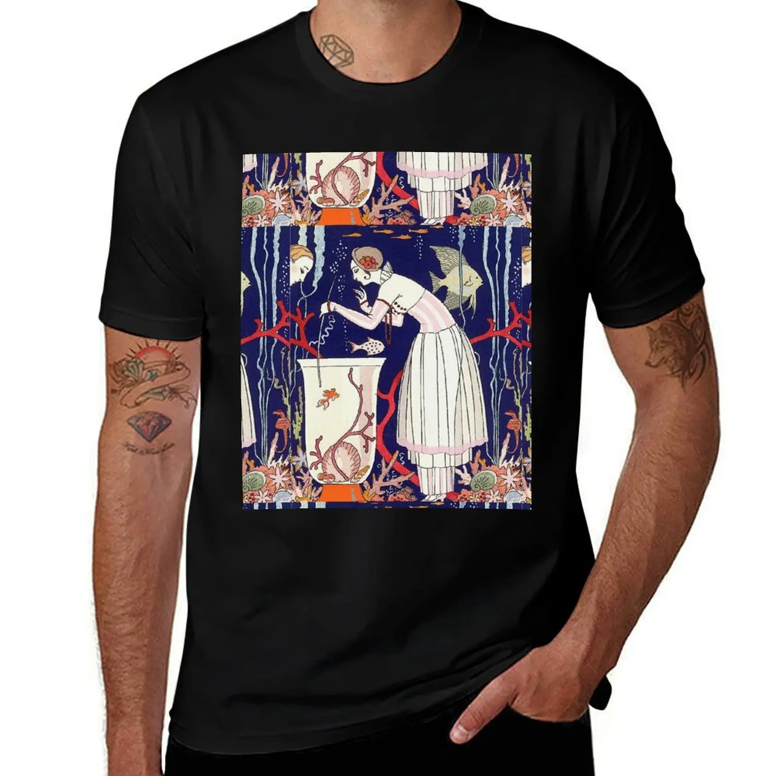 STUNNING LITTLE BETTA FISH,ART DECO WOMAN ,BEAUTY FASHION Underwater Collection T-Shirt Casual Pattern Print Tee Shirt T-Shirt