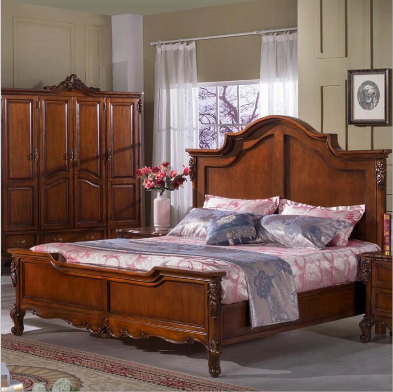 

American wood bed 2 people European classical American country style furniture double bed 1.8 m p10291