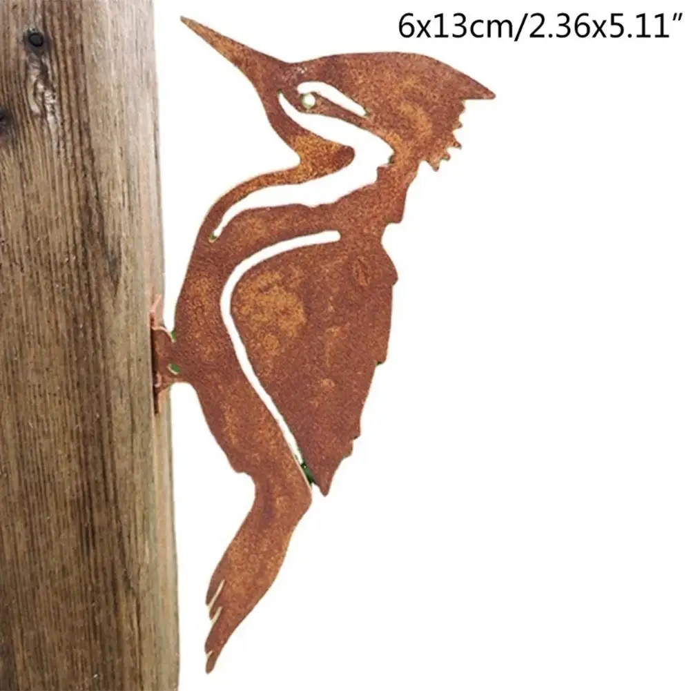 Elegant Garden Stake Design Pileated Bird Rusty Metal Silhouette Yard Bird Decor Silhouette Lawn Tree Metal Decoration Rust