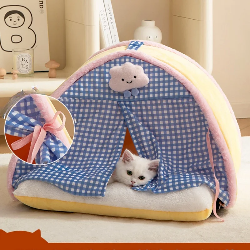 Cat Bed Winter Clamshell Kitten Tents Soft Plush Cat Beds Pet Tent Bed Cats House Supplies Accessories Warm Cushions