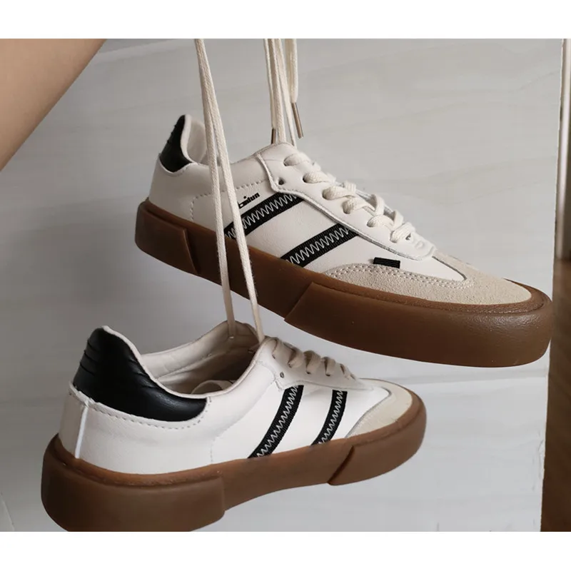 Klassieke Sneakers Vrouwen Luxe Schoenen Voor Vrouw Lederen Retro Laag Uitgesneden Veterschoenen Casual Vrouwen Sneakers Plus Maat 44 Paar Schoenen