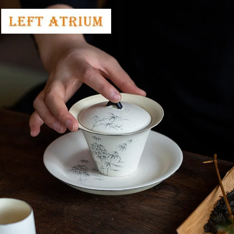 

Порошковая печать Gaiwan, ручная роспись, бамбук, 150 мл, чайная чаша, набор Gaiwan, Jingdezhen Sancai, чайная чашка, инструмент Chawan, кунг-фу, улун, пуэр